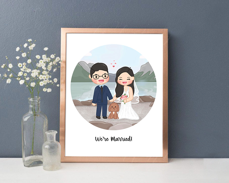 Custom Your Couple Chibi in Frame Art Commission